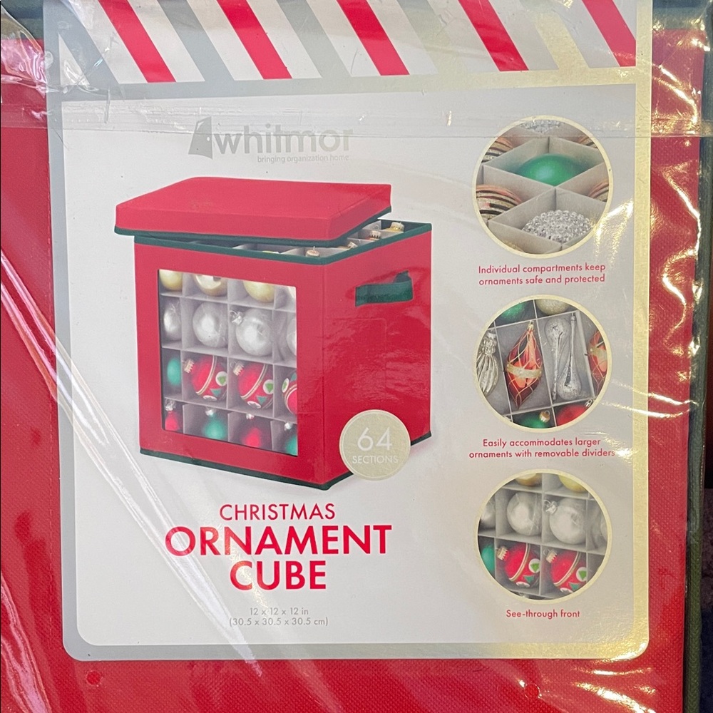 WHIT Red and Clear Christmas Ornament Storage Cube